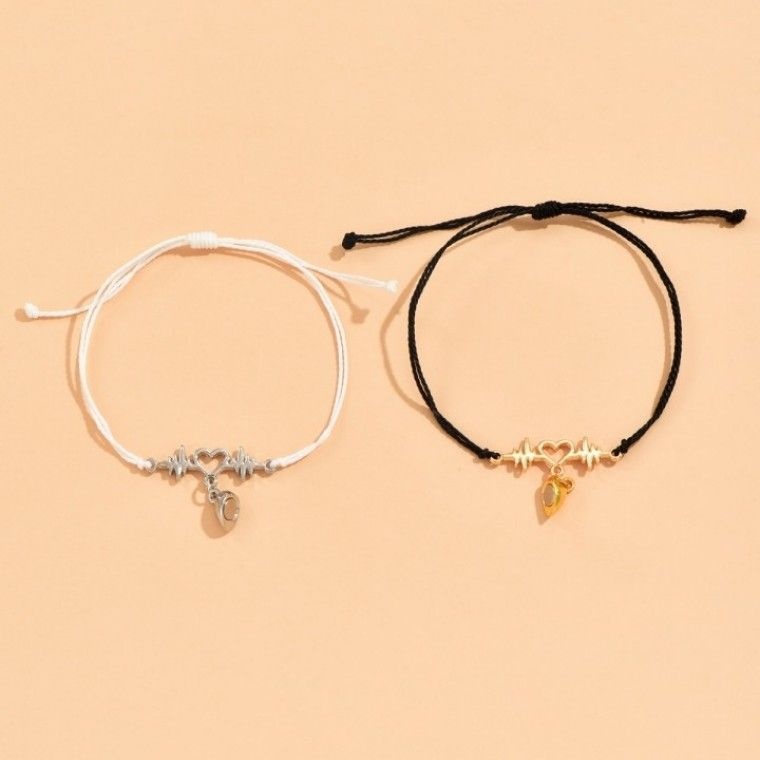 세트 커플 팔찌 스트링 하트 심전도