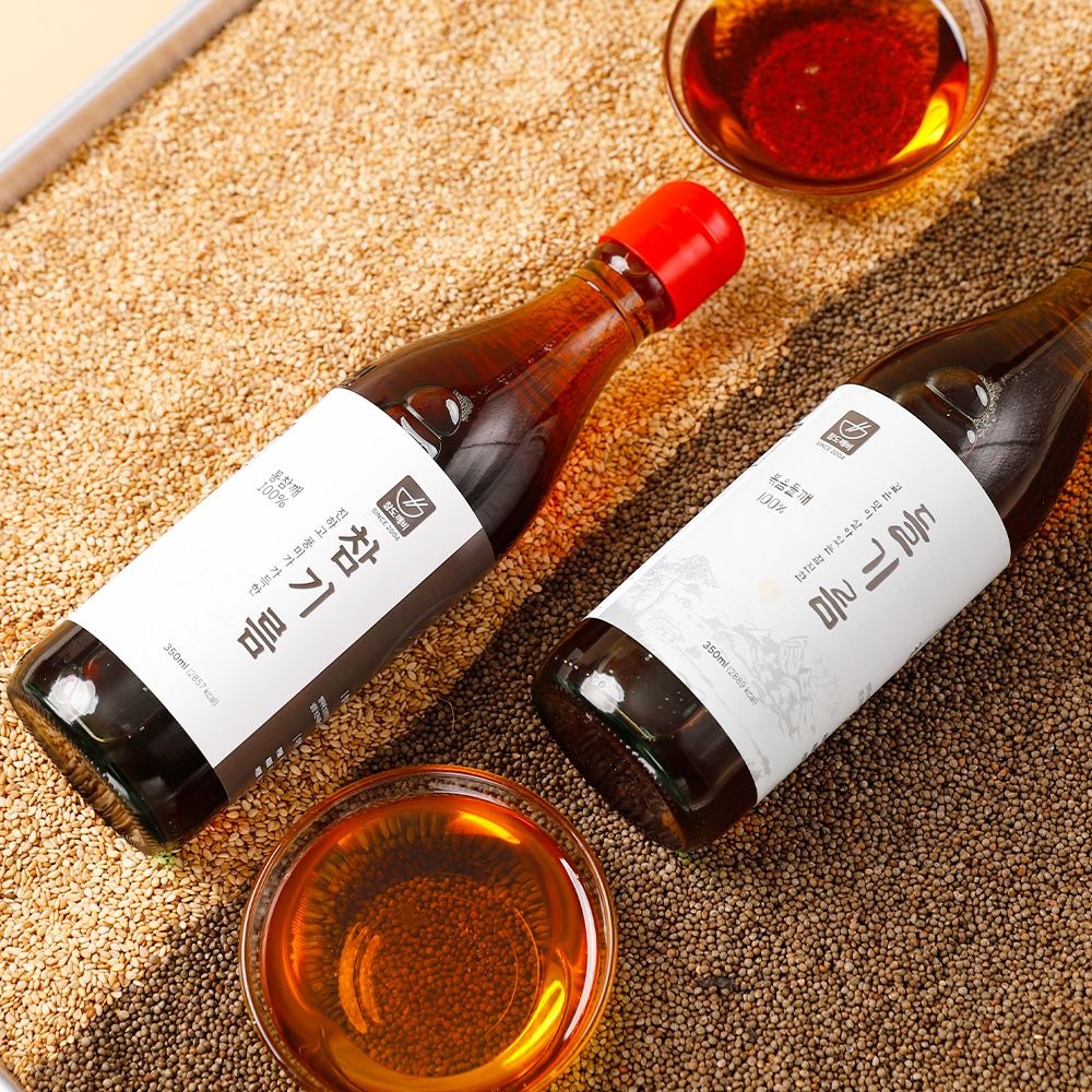 통참깨 100% 저온압착 참기름 들기름 350ml