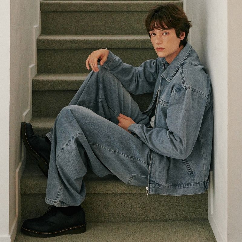 이지 와이드 데님 팬츠 그레이