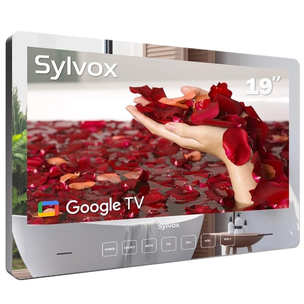 SYLVOX [해외] SYLVOX 48.3cm(19인치) 스마트 TV 욕실 매직 미러 방수 LED 1080P 500NITS 고휘도 듀얼 프론트 스피커 벽 장착 욕실, 호텔, 사