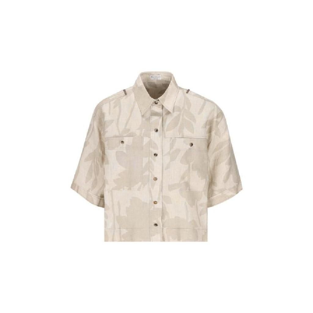 브루넬로 쿠치넬리 브루넬로 쿠치넬리 Brunello Cucinelli 리프 프린트 반소매 셔츠 MB650NJ806 C020 TP946082508