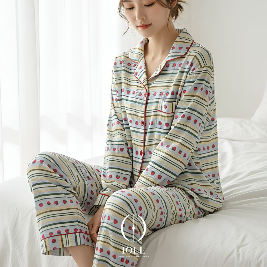 이올레 소프티베리 면 레이온 혼방 여성 파자마 상하세트 쫀쫀한 셔츠형 잠옷 가벼운 데일리 홈웨어