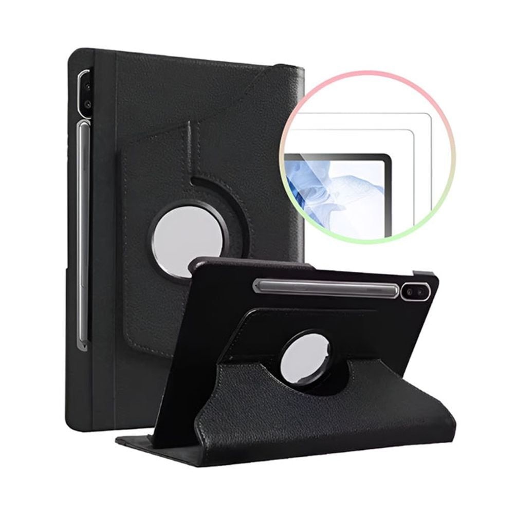 갤럭시탭S7 FE 회전 케이스+강화유리 2매 세트