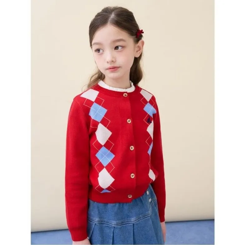 여아 아가일 카디건 레드 (BI615AG026)