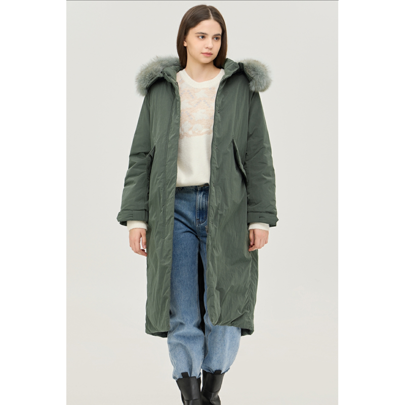 베네통 BAPDA6561KAKAKA 브론즈 폭스 퍼 구스 롱 패딩1150301