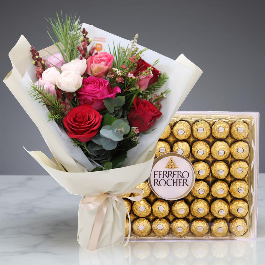 플라워 몬스터 스윗레드+페레로로쉐 48P 꽃배달 꽃선물 축하 기념 선물 꽃바구니 생일 기념일 졸업 입하 익일배송