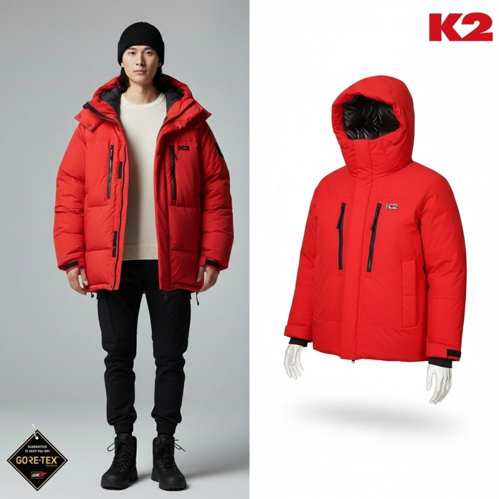 K2 [백화점 정품] K2 패딩 남자 알파인 코볼드 레드 고어텍스 윈드스토퍼 후드 미들 헤비 다운 숏 점퍼 자켓