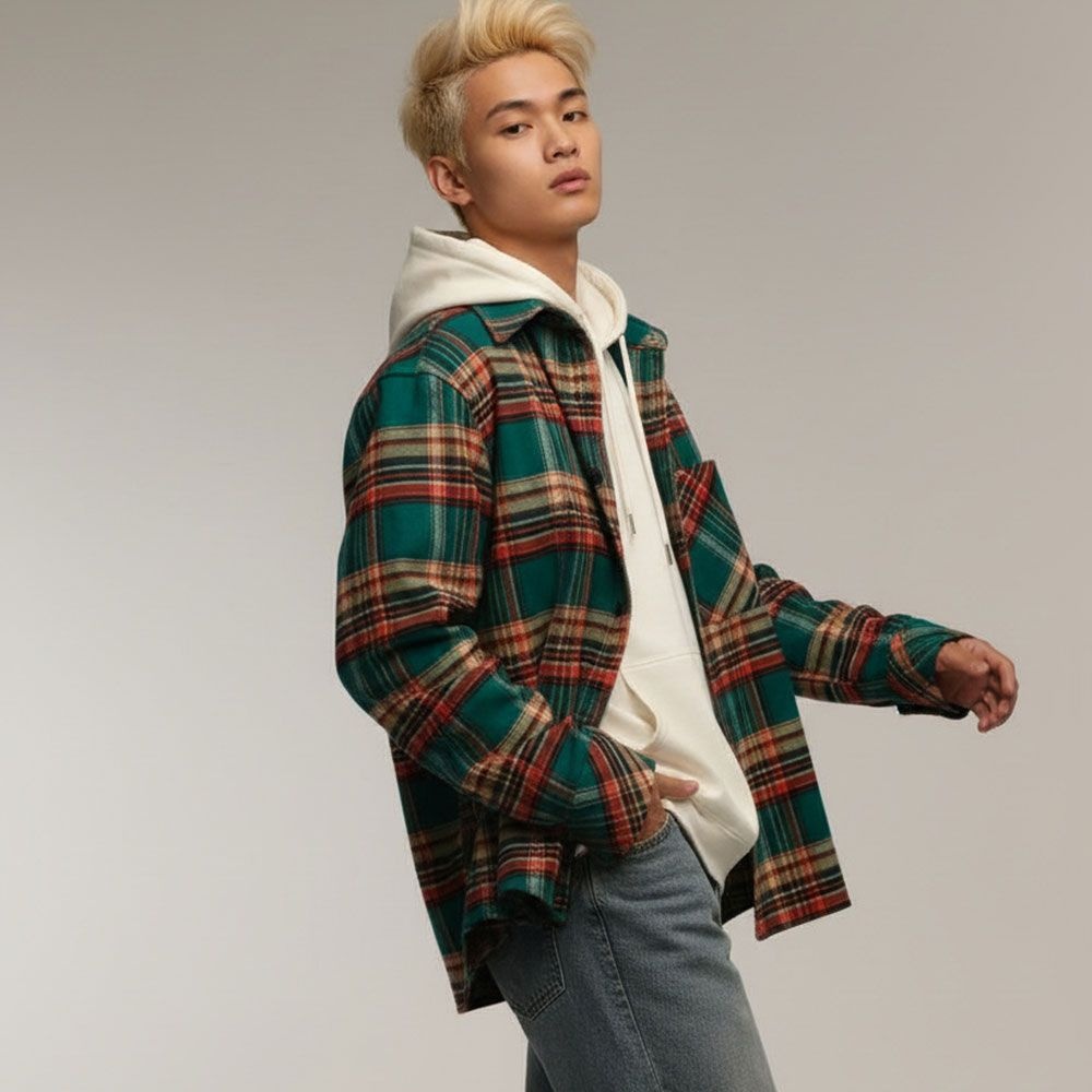 입추 크리스마스 그린 셔츠자켓 플라넬 순면 기모 오버핏 체크남방 체크셔츠 셔켓