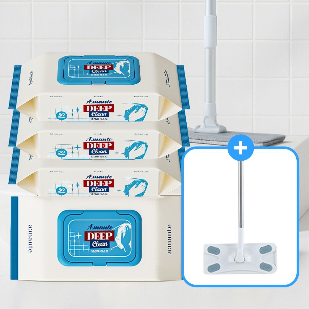 아망떼 물걸레 청소포 대형 4팩 120매+밀대