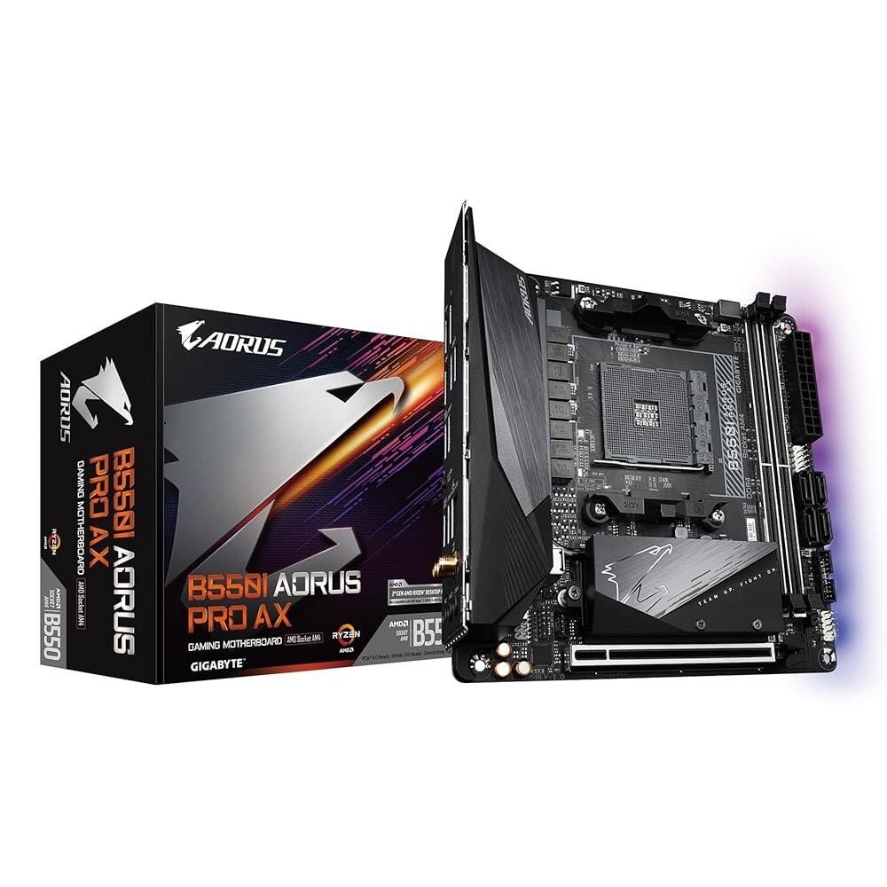 [해외] GIGABYTE B550I AORUS 프로 AX 게이밍 마더보드 (AM4 AMD/B550/Mini-Itx/듀얼 M.2/SATA 6Gb/s/USB 3.2 Gen 1/WiFi 6/2.5 GbE LAN/PCIe4.0/Realtek AL