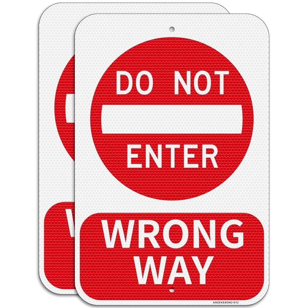 ANZEKE [해외] 대형 2팩 Do Not Enter Wrong Way 표지판, 45.7cm x 30.5cm(18인치 12인치) 엔지니어 등급 녹 방지 반사 알루미늄 잘못된 길 입