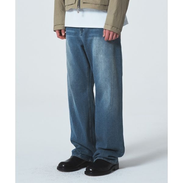메종미네드 다트 클로 세미 와이드 데님 팬츠 미드 블루 1935658