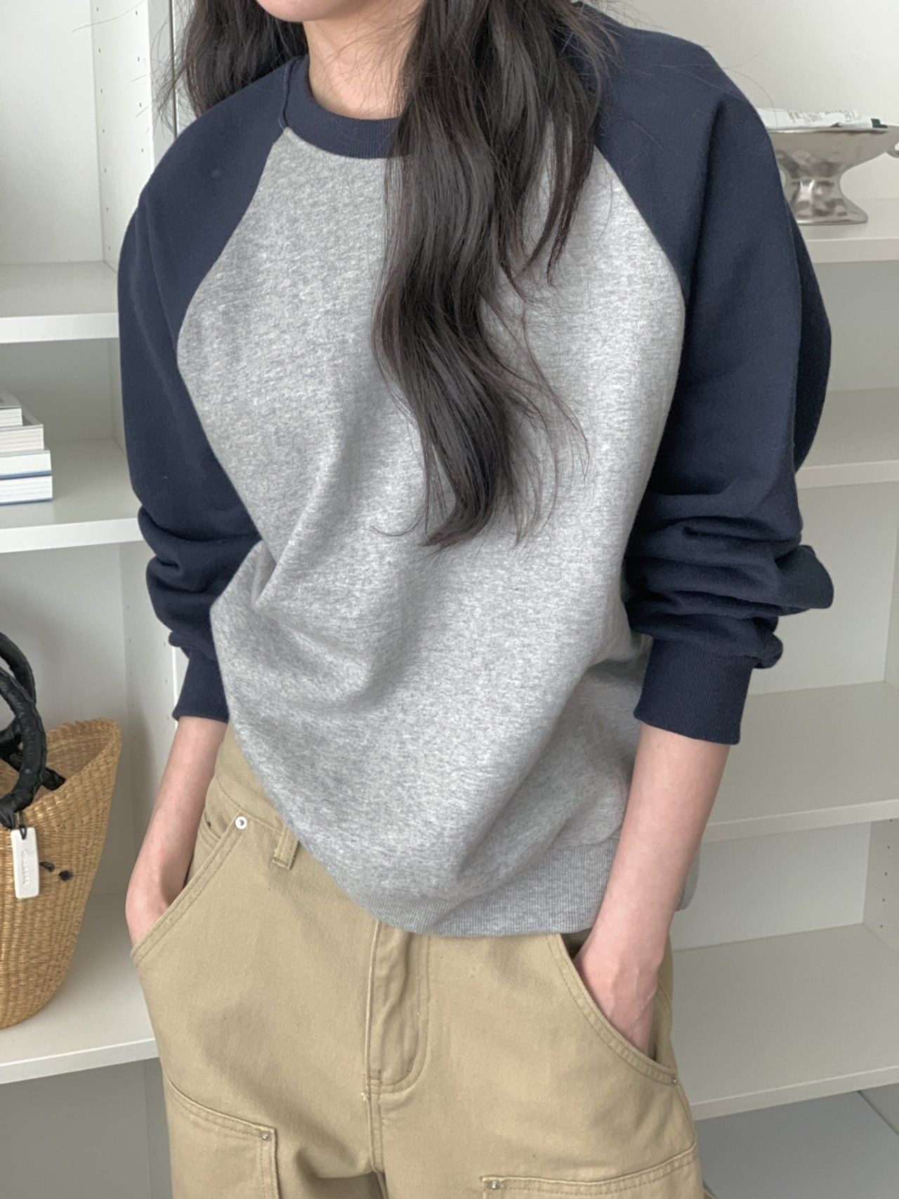 루카 나그랑 배색 쭈리 맨투맨 긴팔 티셔츠