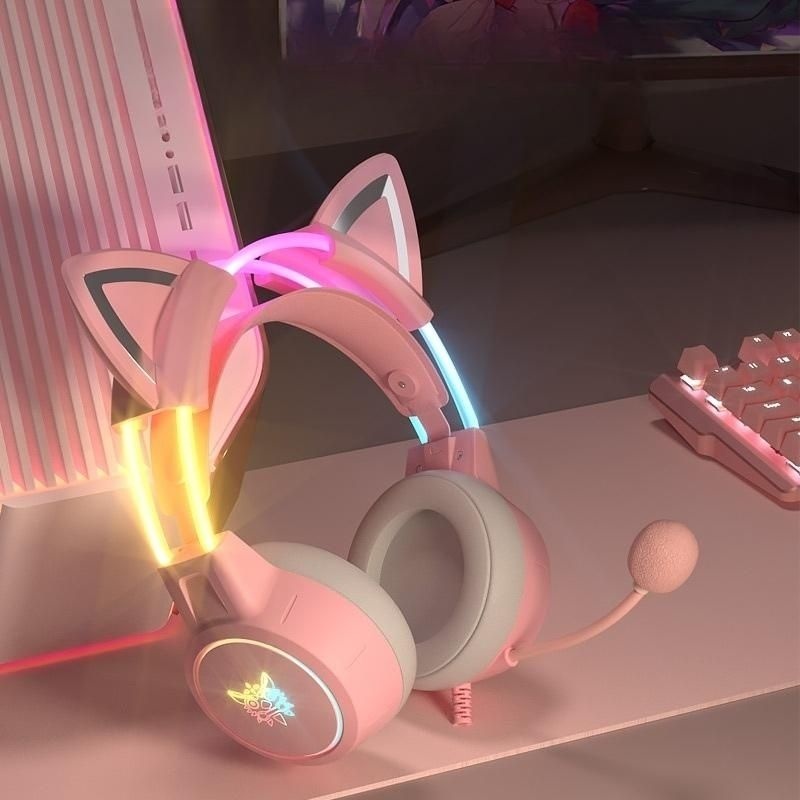 [해외] ONIKUMA 고양이 귀 LED 게이밍 헤드셋 7.1 3.5