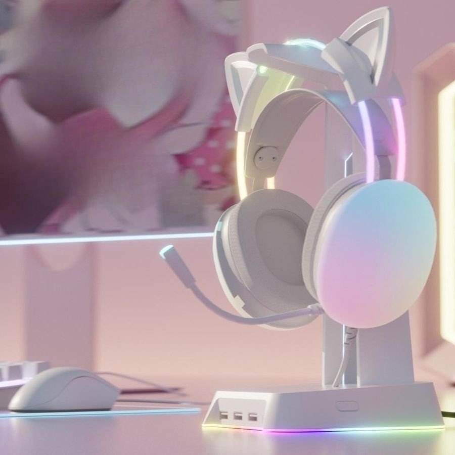 [해외] ONIKUMA X25 고양이 귀 게이밍 헤드셋 LED