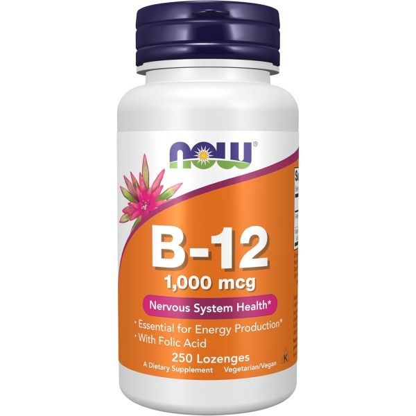 나우푸드 NOW Foods Supplements, Vitamin B-12 1,000 mcg with Folic Acid, Nervous System Health*, 250 Chewable Lozenges