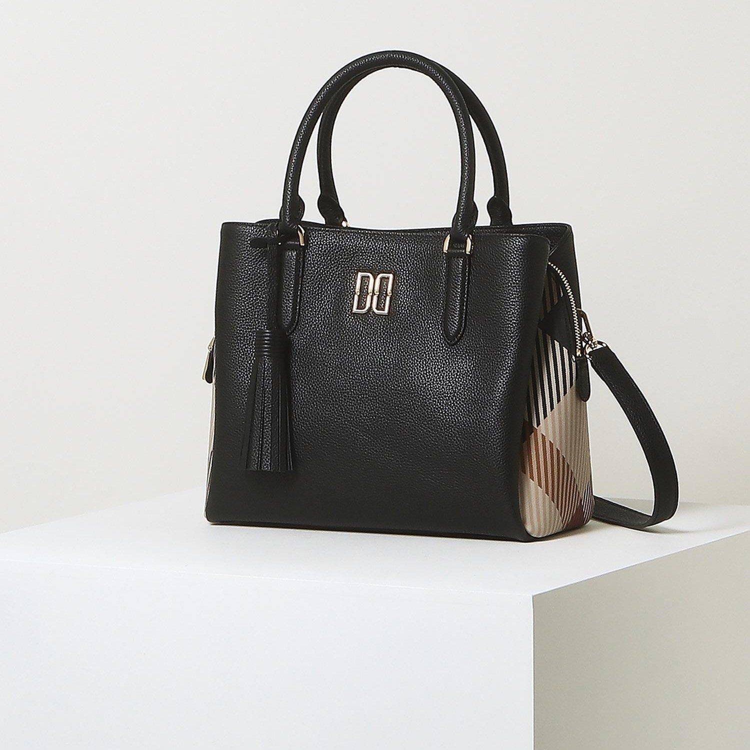 [백화점매장정품] 닥스 DCBA4E504BK[GREAT HOUSE CHECK COMBI] 블랙 체크배색 가죽 미디움 토트백 모던핏