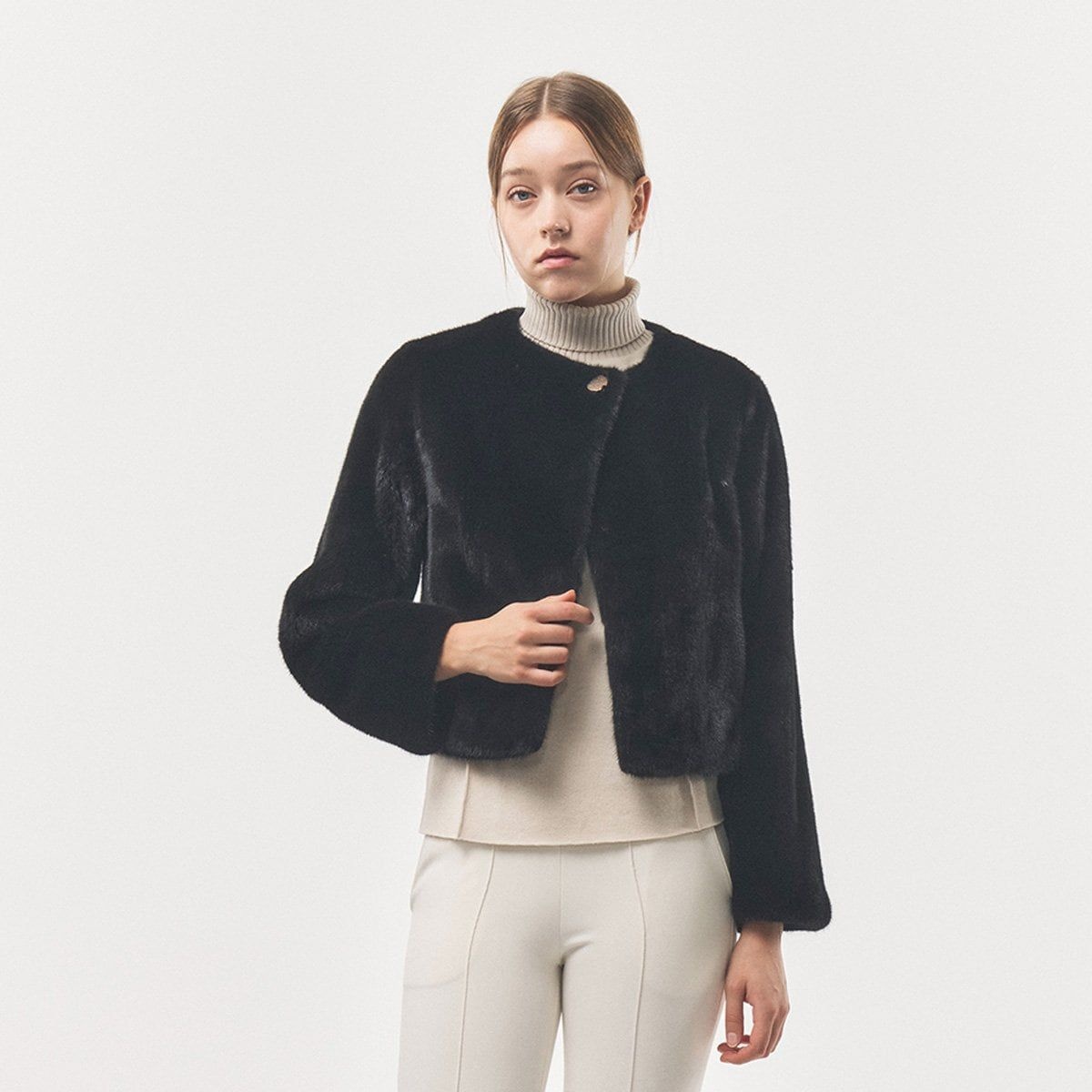 진도모피 브랜드관 골드버튼 크롭 밍크 자켓 CMJ011