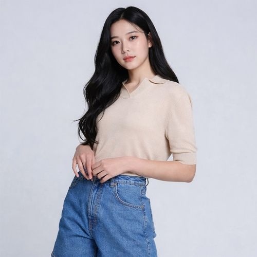 이동수 럭스골프 여성 클래식 오픈 카라 반팔 니트 셔츠 LX21SNT4W_PBE