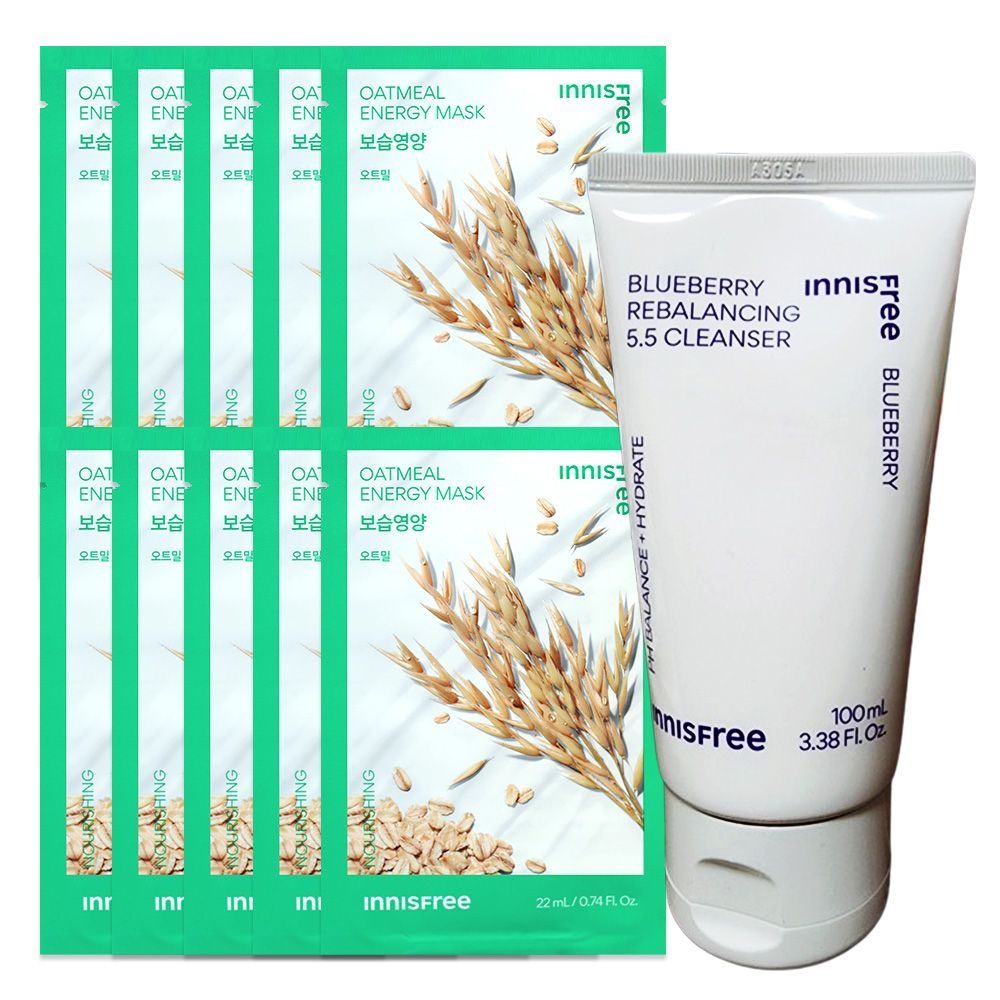 이니스프리 (10매)이니스프리 에너지 마스크 오트밀+블루베리 리밸런싱 5.5 클렌저 100ml