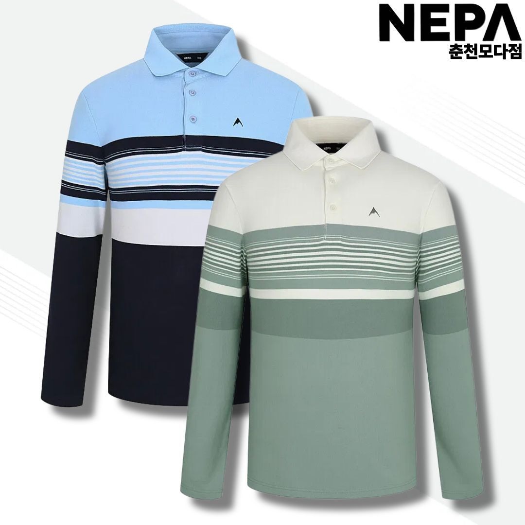 네파 이월 기능성 기모티 긴팔티 폴로티셔츠 스트라이프 패턴 카라 티셔츠 카라티 7J75244