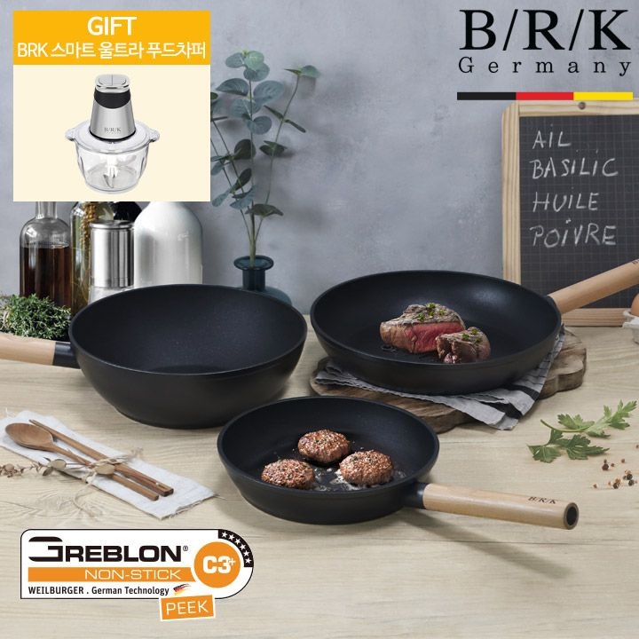 BRK [BRK] 노르딕우드 후라이팬 3종세트(24+28cm+웍28cm)