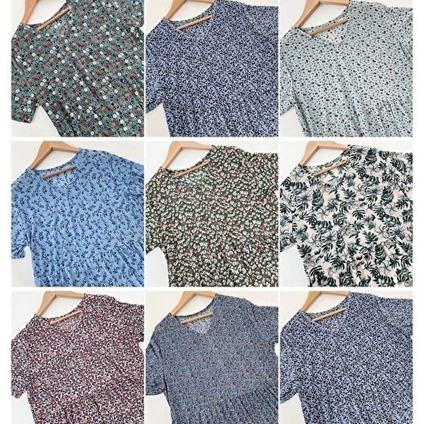 촌캉스 데일리 홈웨어 랜덤색상 꽃무니 3단 원피스 (KYR-WFG05ZX)