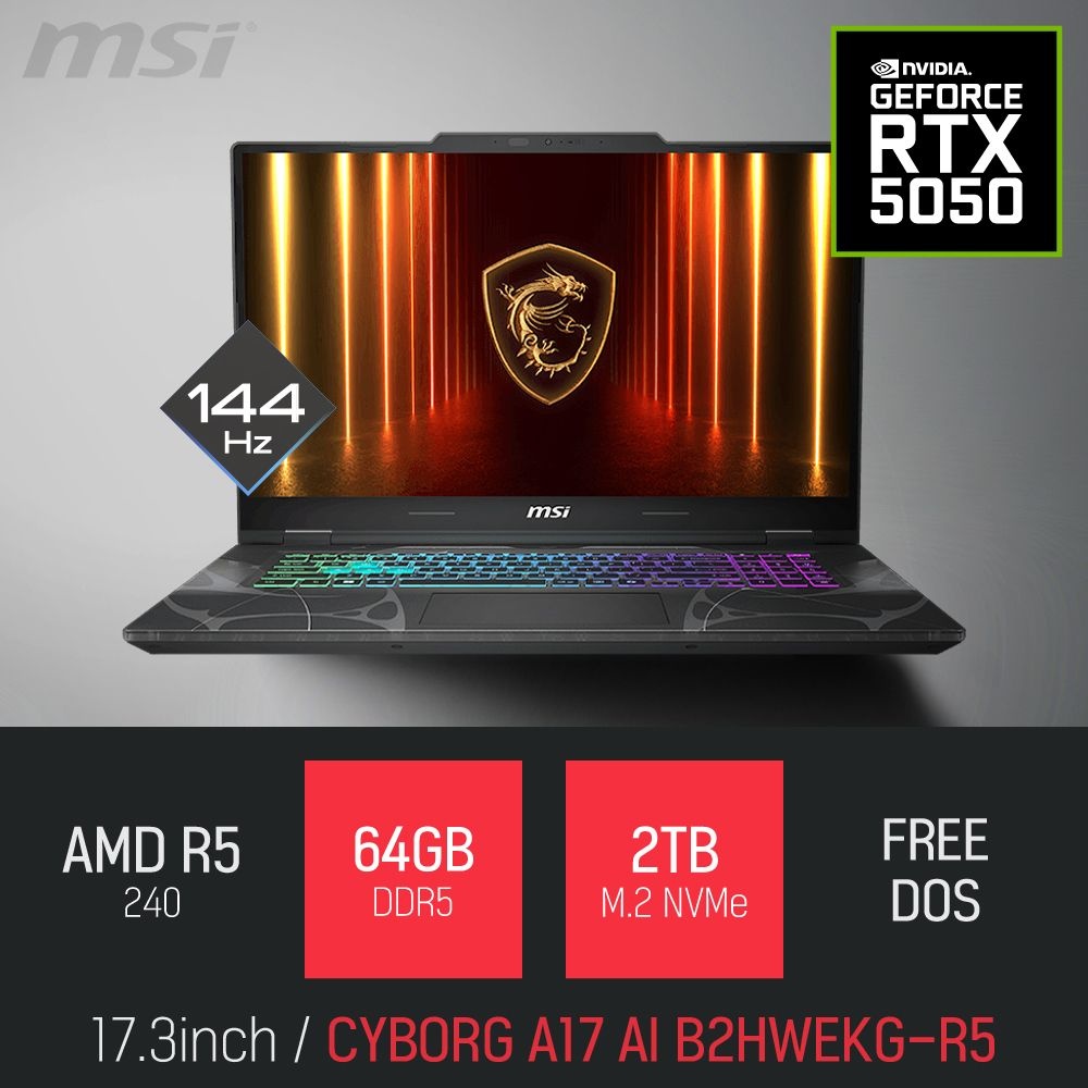 MSI ⓒ MSI 사이보그 A17 AI B2HWEKG-R5 64GB 2TB/ 17인치 캐드 영상편집 포토샵 고성능 게이밍 노트북