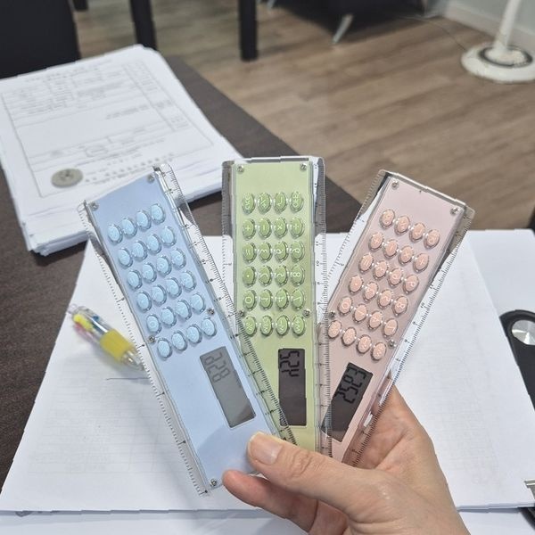 [ONESISTERS수입]계산 기능 일체형 투명 플라스틱 자 학생 사무 문구 책상 필수템 수학 학습 도구