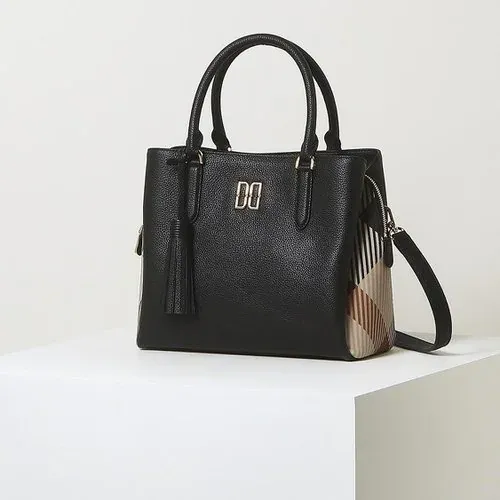 닥스 DCBA4F504BKGREAT HOUSE CHECK COMBI 블랙 체크배색 가죽 미디움 토트백