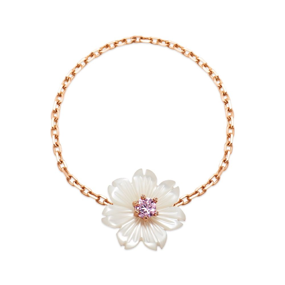 비앤비골드 (현대Hmall) [비앤비골드] 18K 블루메 투어마린 코스모스 자개 체인 반지 MNR41038