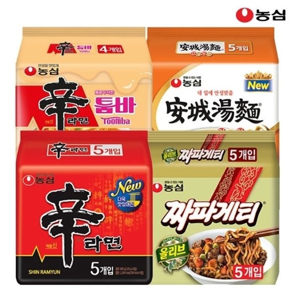 농심 봉지라면 혼합 19봉(신라면5봉+안성탕면5봉+신라면툼바4봉+짜파...