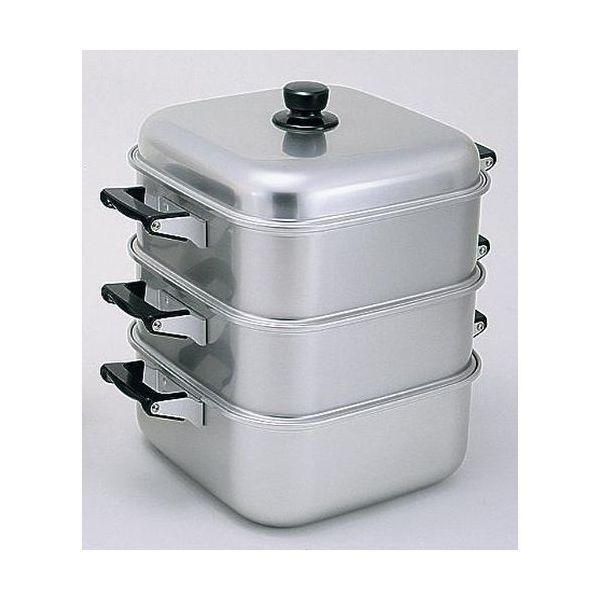 라꾸라꾸재팬파트너사_アカオアルミ 아카오알루미 알루마이트 사각형 증기 솥 36cm 이중 AMS71362 176563