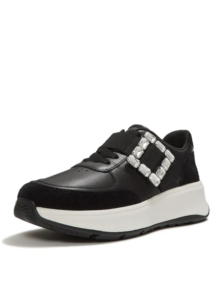 [롯데백화점] 핏플랍 여성 F-MODE 크리스탈 버클 레더/스웨이드 스니커즈 - 블랙 FT61K2N185 LE1220961010