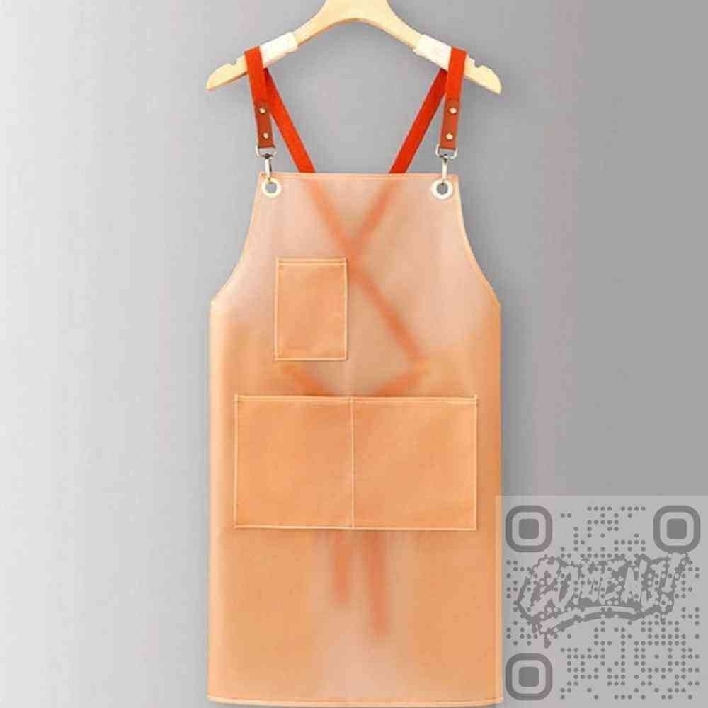 살림발굴단 반투명 방수 앞치마 오렌지 미술앞치마 애견미용앞치마 공방앞치마