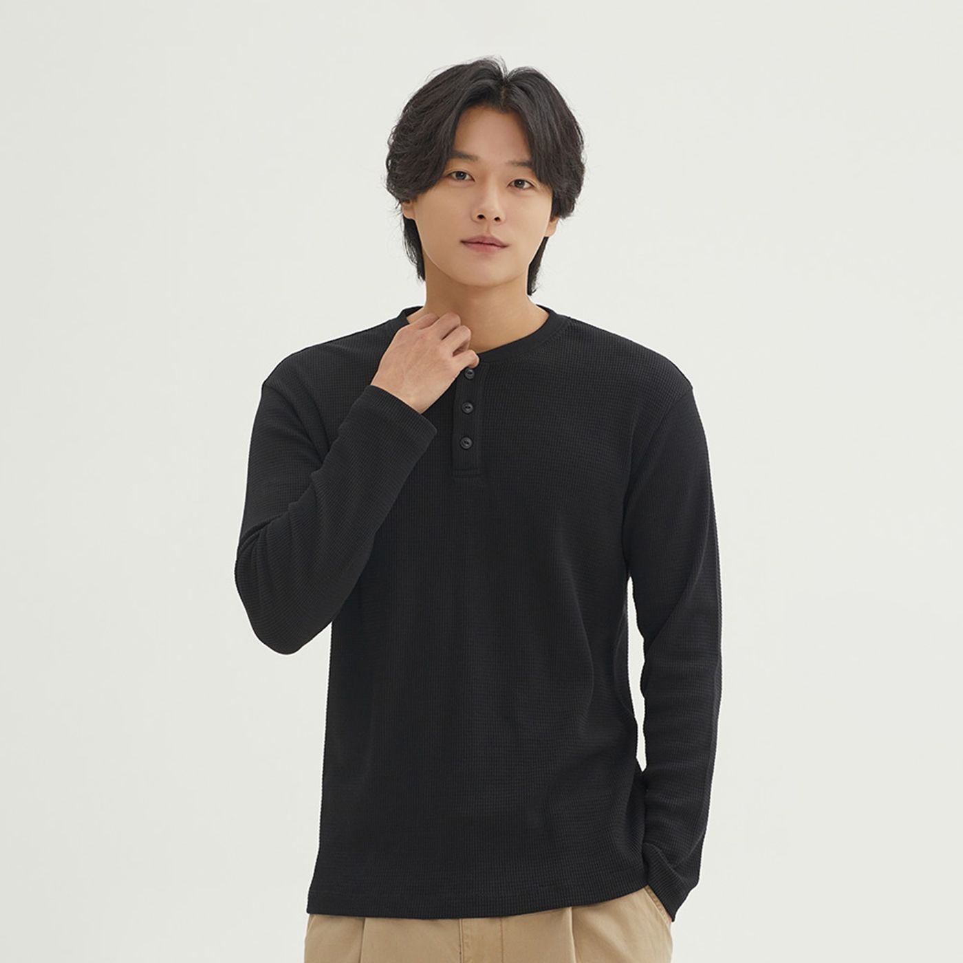 [스파오]와플 헨리넥 긴팔티_SPLWF49C03 : 롯데ON