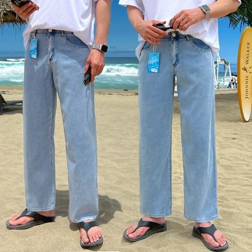 [-5C] 아이스 스판 쿨맥스 세미 와이드 데님팬츠 연청 흑청 중청