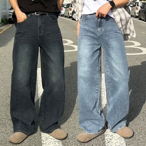 [3단기장] 남녀공용 스판 리얼 와이드 세미와이드 청바지 데님 팬츠