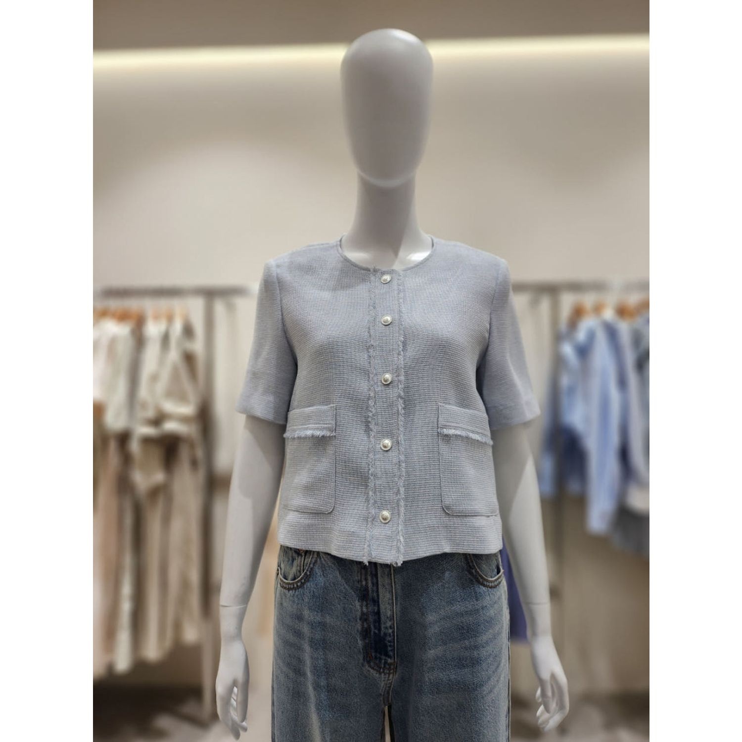 온앤온 라운드넥 테슬 트위드 반팔 자켓 NJW5MJ605