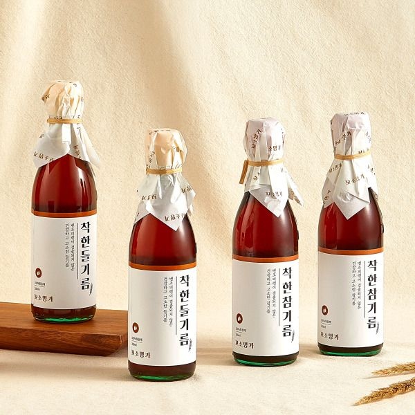 [APP전용][꼬소명가] 1+1구성 착한참기름/착한들기름 단 1회 착유, 벤조피렌 불검출 침전물 없는 깨끗한 기름
