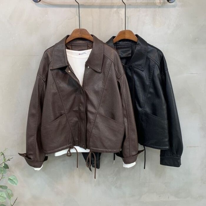 씨샵인더룸 / 진카 페이크 레더 절개 스트링 긴팔 자켓 2color C