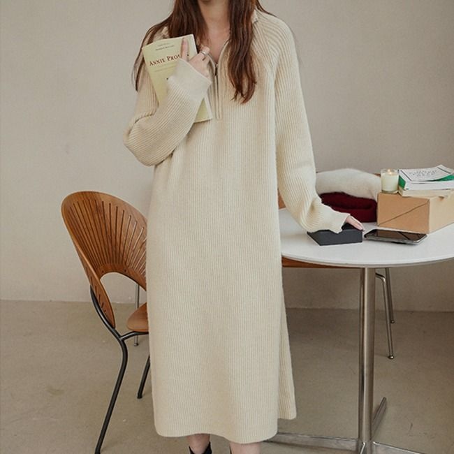 여성용 집업 니트 롱원피스