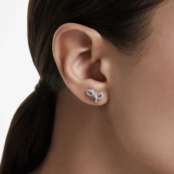SWAROVSKI SWAROVSKI Lifelong 스터드 이어링 - 파베, 리본, 화이트, 로듐 플래팅