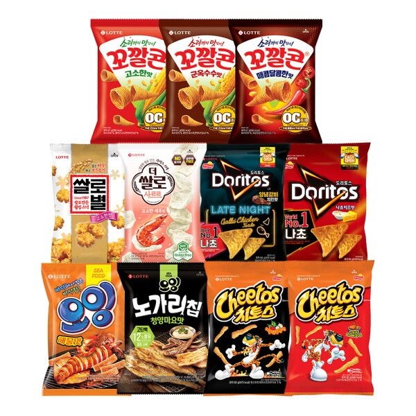롯데제과(주) [롯데웰푸드] 봉지스낵 12종 10봉 골라담기 꼬깔콘 치토스 도리토스 쌀로별 더쌀로 오잉 노가리칩 등