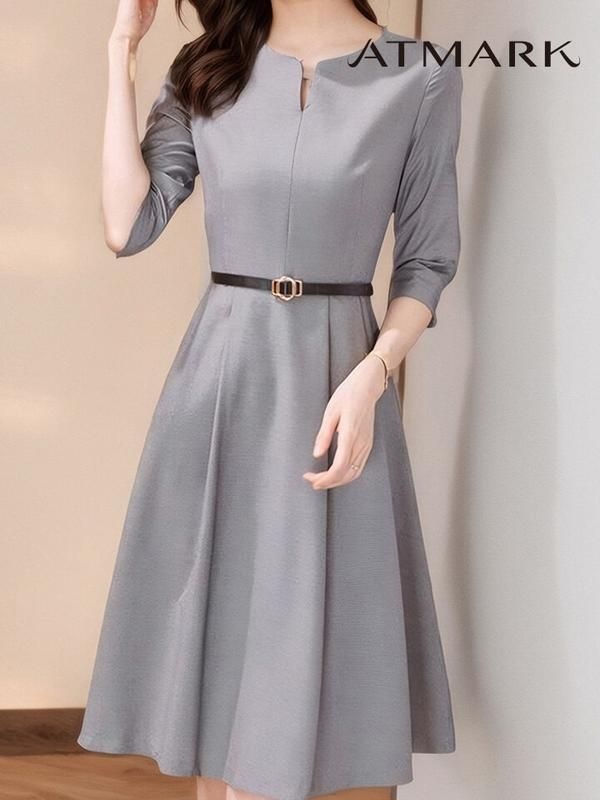 [앳마크]ATMARK 7부넥트임플레어미디원피스 벨트SET_AA51OP040G