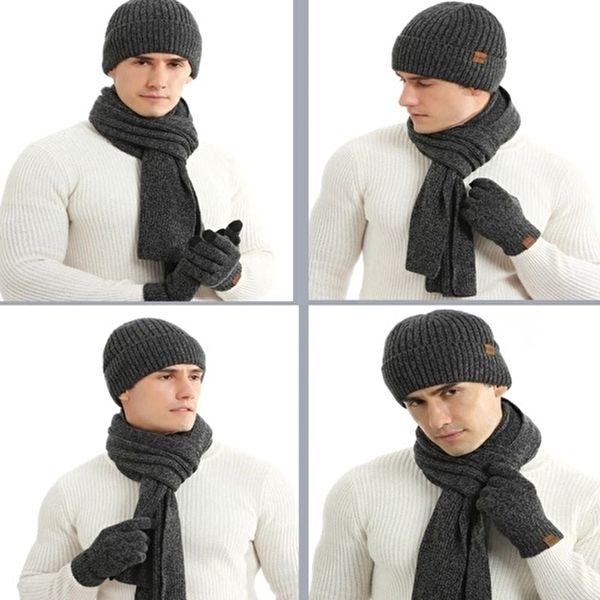 남자목도리 남성 깔끔한 니트 머플러 장갑 비니 깔맞춤 세트