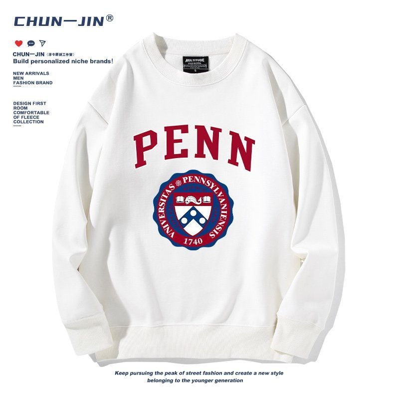 차뉴리 협력사 [해외] 펜실베이니아 대학교 맨투맨 베이지 라운드넥 면 티셔츠 기모 플리스 와튼스쿨 캠퍼스룩