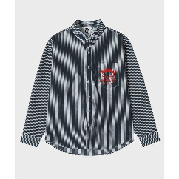 컨셉트컬리지 인피닛 컬리지 로고 원포켓 스트라이프 셔츠 그린/화이트 남녀공용 1926447