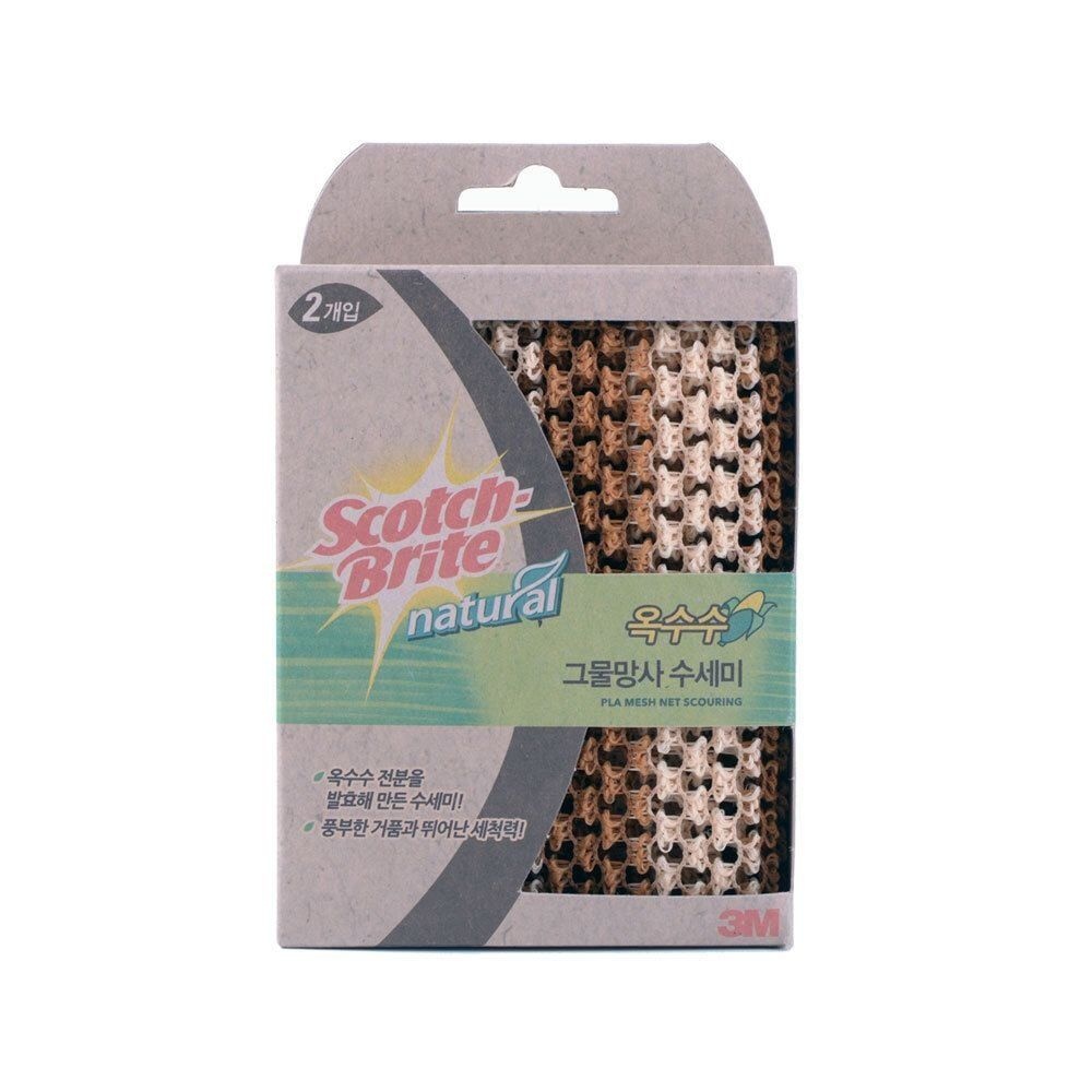 3m 내츄럴 옥수수 그물망사 수세미 2개입 욕실 세척 설거지