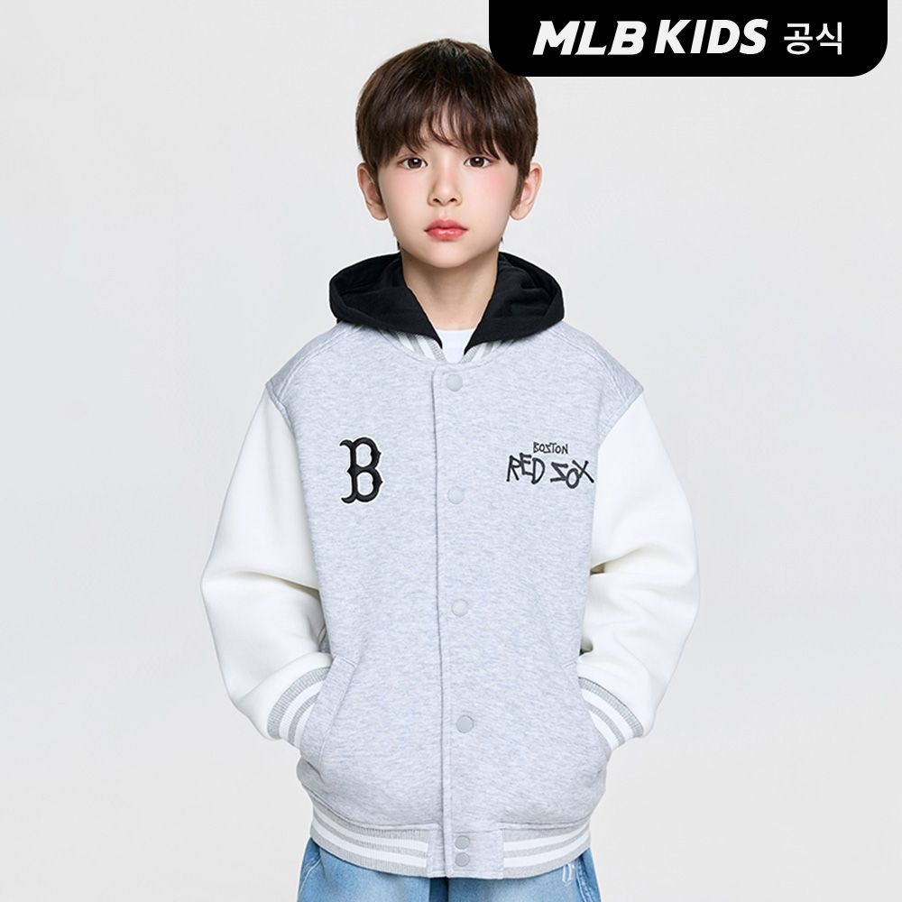 MLB 키즈 (공식)26SS 스트릿 바시티 피케 후드 점퍼 BOS (L.Melange Grey) 7AJPB0361-43MGL